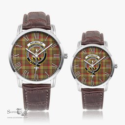 Scottish MacMillan Old Weathered Family Crest Quartz Watch With Leather Strap - Tartan Watch Instafamous Quartz Leather Strap Plaid Watch Scottish Plaid Tartan Plaid - ScotsTee - scotstee.com
