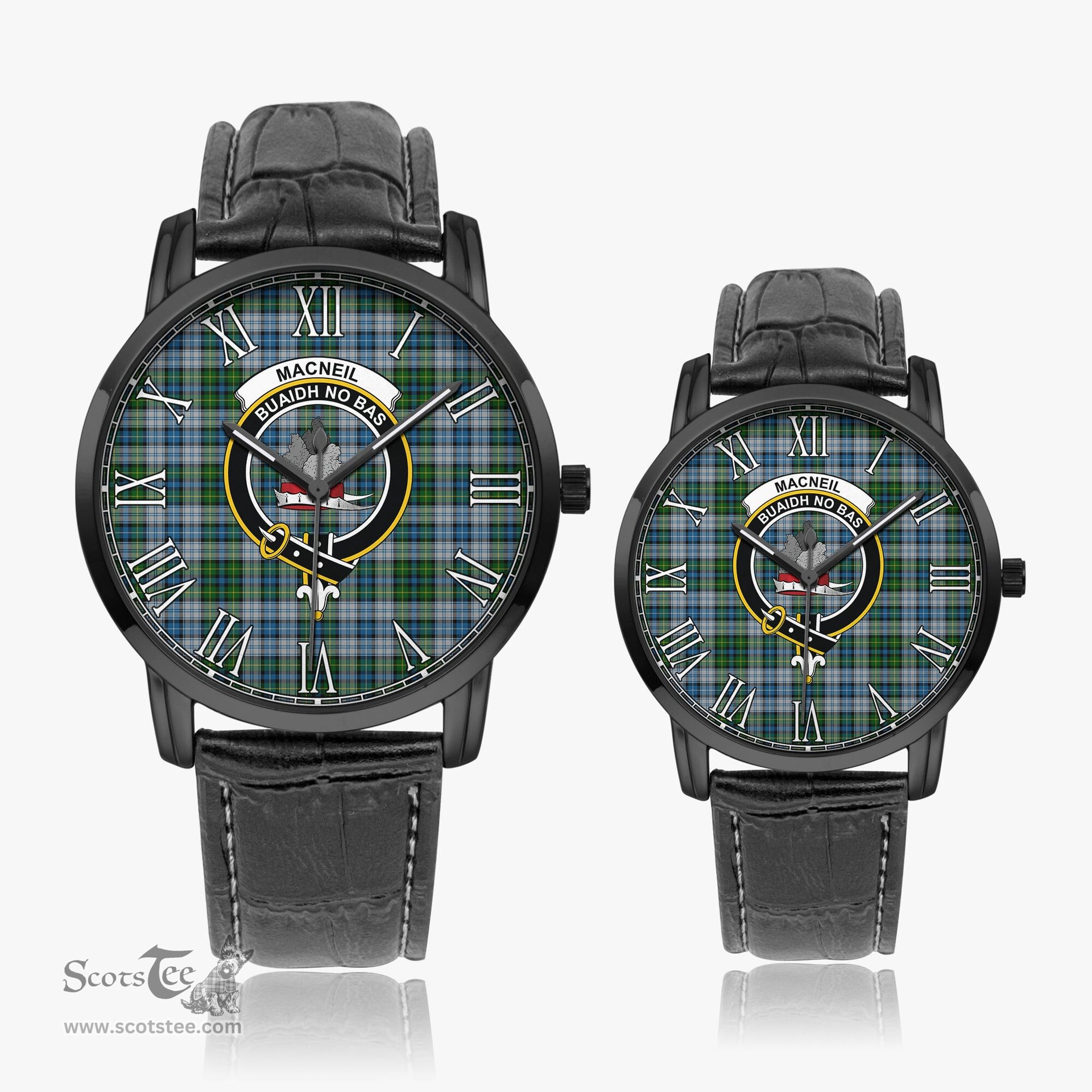 Scottish MacNeil Dress Family Crest Quartz Watch With Leather Strap - Tartan Watch Instafamous Quartz Leather Strap Plaid Watch Scottish Plaid Tartan Plaid - ScotsTee - scotstee.com