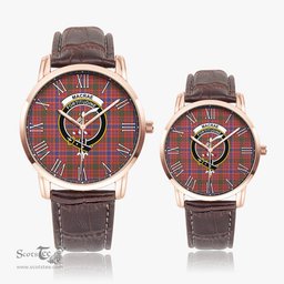 Scottish MacRae Ancient Family Crest Quartz Watch With Leather Strap - Tartan Watch Instafamous Quartz Leather Strap Plaid Watch Scottish Plaid Tartan Plaid - ScotsTee - scotstee.com