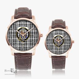 Scottish Scott Black White Family Crest Quartz Watch With Leather Strap - Tartan Watch Instafamous Quartz Leather Strap Plaid Watch Scottish Plaid Tartan Plaid - ScotsTee - scotstee.com