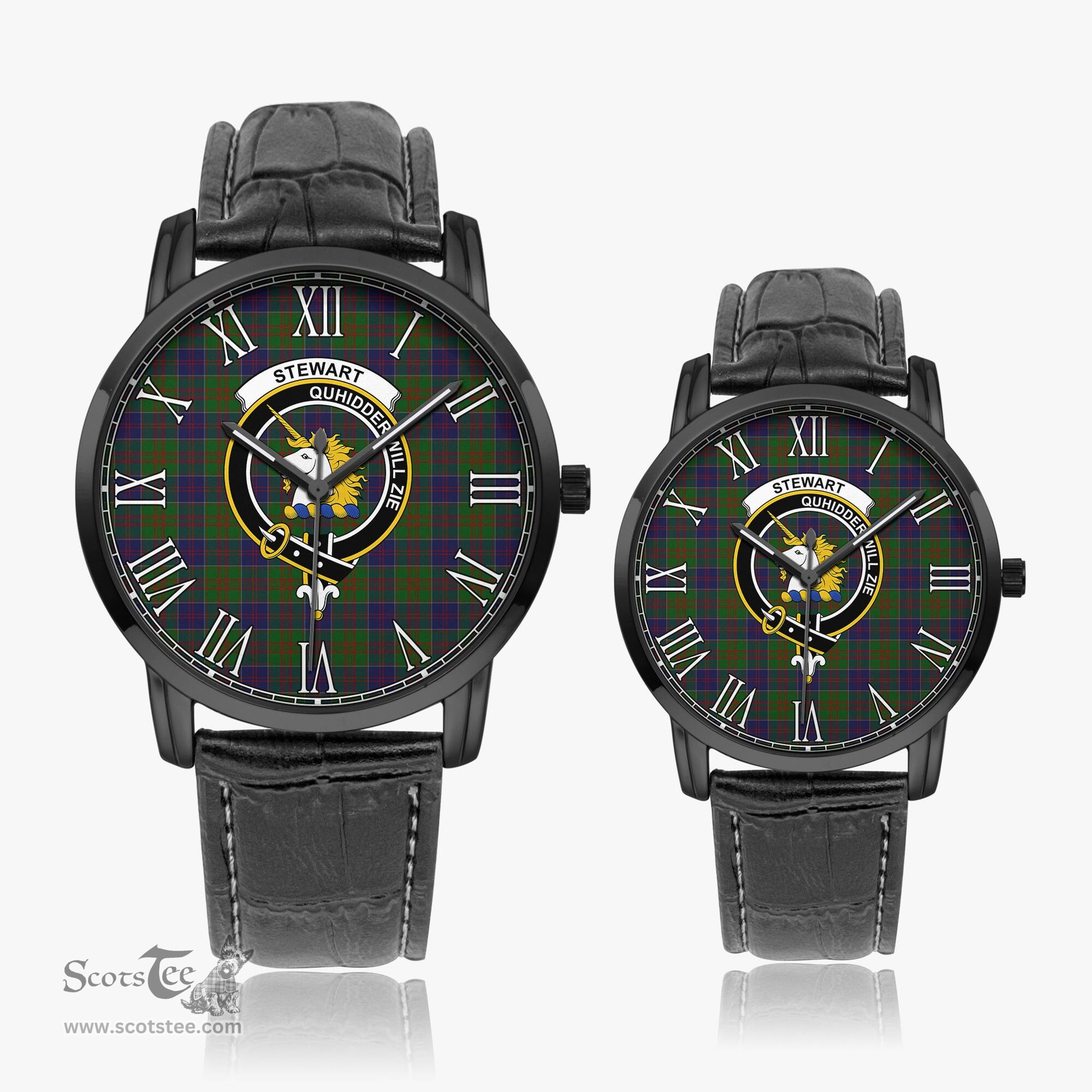 Scottish Stewart of Appin Hunting Family Crest Quartz Watch With Leather Strap - Tartan Watch Instafamous Quartz Leather Strap Plaid Watch Scottish Plaid Tartan Plaid - ScotsTee - scotstee.com
