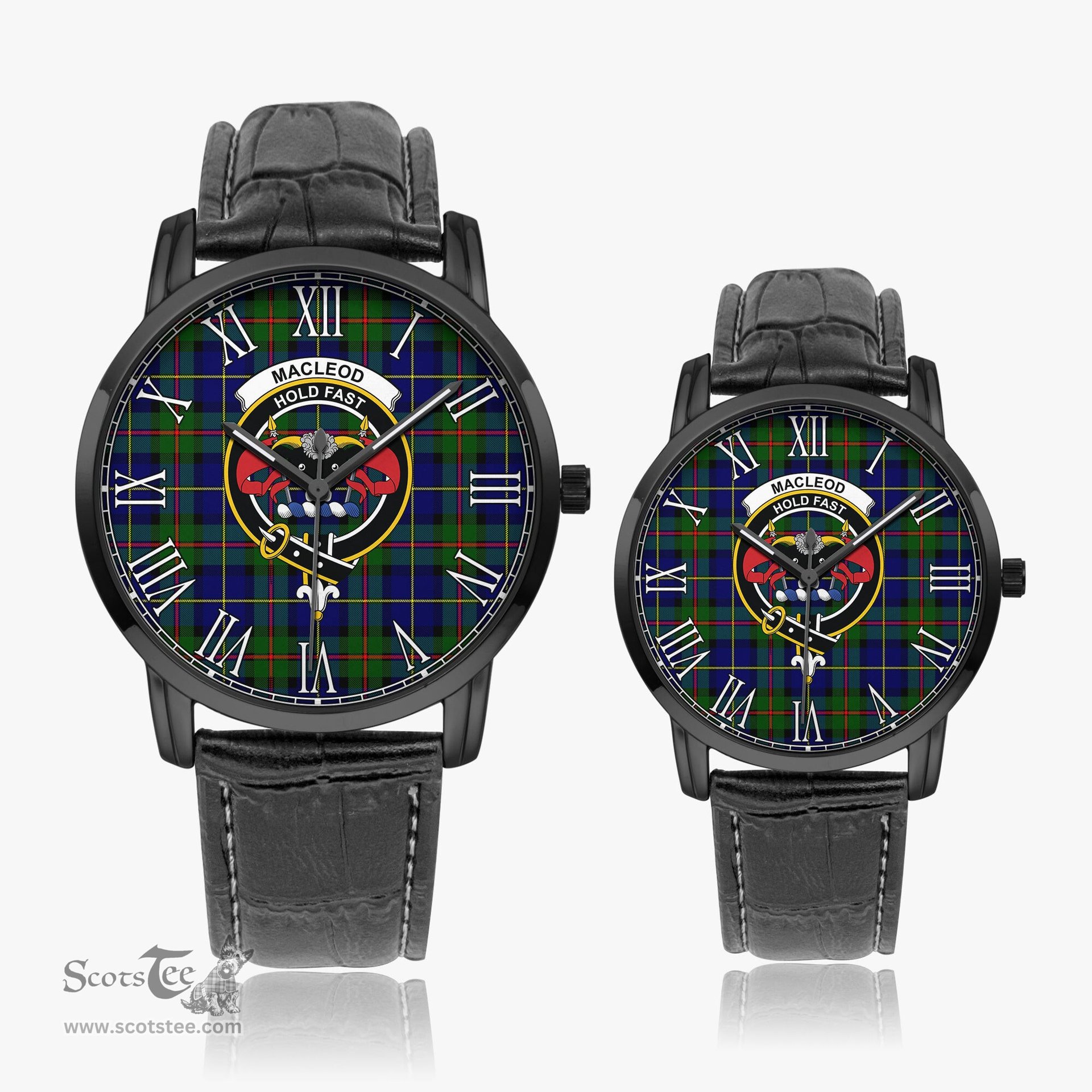 Scottish MacLeod of Harris Modern Family Crest Quartz Watch With Leather Strap - Tartan Watch Instafamous Quartz Leather Strap Plaid Watch Scottish Plaid Tartan Plaid - ScotsTee - scotstee.com