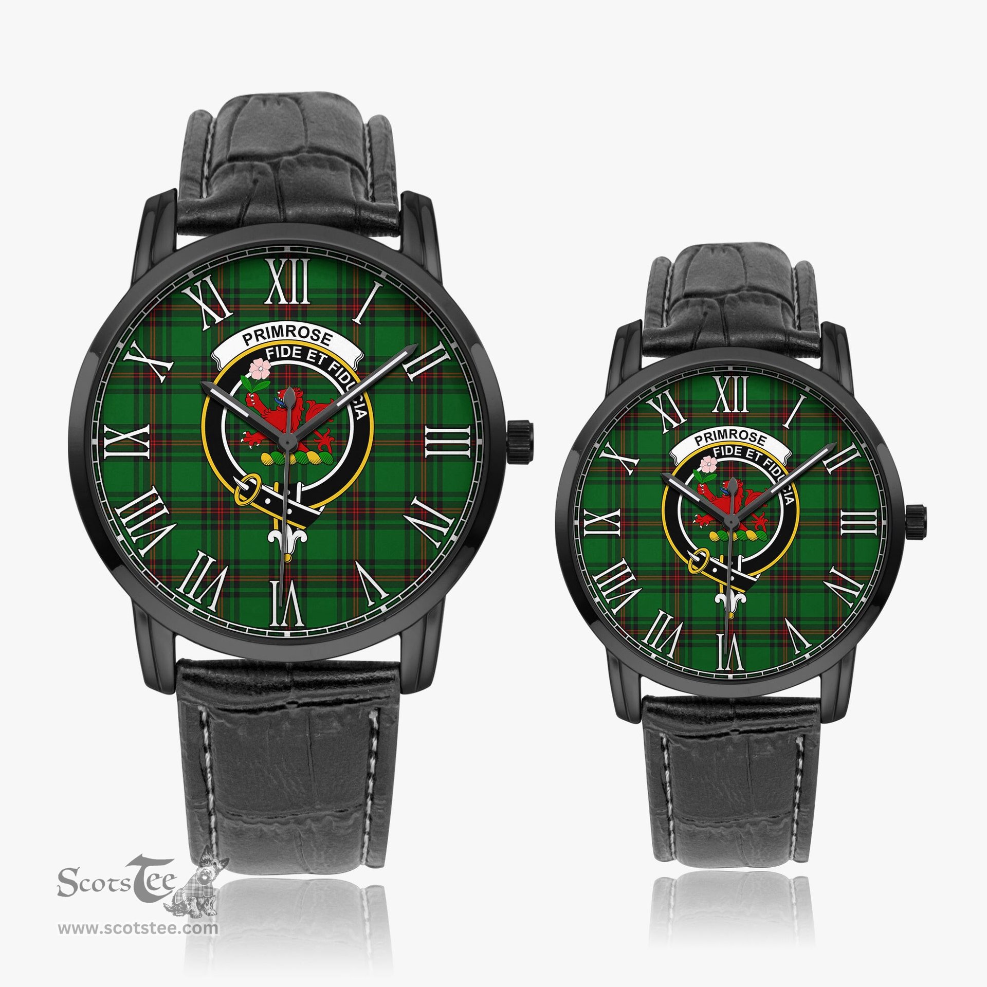 Scottish Primrose Family Crest Quartz Watch With Leather Strap - Tartan Watch Instafamous Quartz Leather Strap Plaid Watch Scottish Plaid Tartan Plaid - ScotsTee - scotstee.com