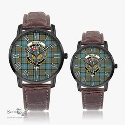 Scottish Paisley Family Crest Quartz Watch With Leather Strap - Tartan Watch Instafamous Quartz Leather Strap Plaid Watch Scottish Plaid Tartan Plaid - ScotsTee - scotstee.com