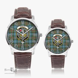 Scottish Paisley Family Crest Quartz Watch With Leather Strap - Tartan Watch Instafamous Quartz Leather Strap Plaid Watch Scottish Plaid Tartan Plaid - ScotsTee - scotstee.com