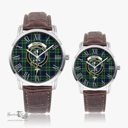 Scottish MacNeil of Colonsay Modern Family Crest Quartz Watch With Leather Strap - Tartan Watch Instafamous Quartz Leather Strap Plaid Watch Scottish Plaid Tartan Plaid - ScotsTee - scotstee.com