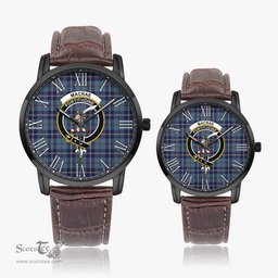Scottish MacRaes of America Family Crest Quartz Watch With Leather Strap - Tartan Watch Instafamous Quartz Leather Strap Plaid Watch Scottish Plaid Tartan Plaid - ScotsTee - scotstee.com