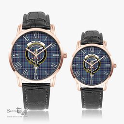 Scottish MacRaes of America Family Crest Quartz Watch With Leather Strap - Tartan Watch Instafamous Quartz Leather Strap Plaid Watch Scottish Plaid Tartan Plaid - ScotsTee - scotstee.com