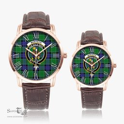 Scottish Monteith Family Crest Quartz Watch With Leather Strap - Tartan Watch Instafamous Quartz Leather Strap Plaid Watch Scottish Plaid Tartan Plaid - ScotsTee - scotstee.com
