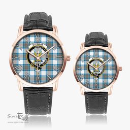 Scottish Stewart Muted Blue Family Crest Quartz Watch With Leather Strap - Tartan Watch Instafamous Quartz Leather Strap Plaid Watch Scottish Plaid Tartan Plaid - ScotsTee - scotstee.com