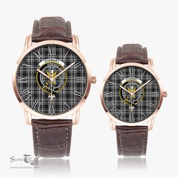 Scottish Stewart Black and White Family Crest Quartz Watch With Leather Strap - Tartan Watch Instafamous Quartz Leather Strap Plaid Watch Scottish Plaid Tartan Plaid - ScotsTee - scotstee.com
