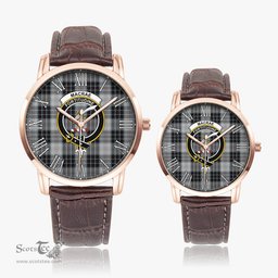 Scottish MacRae Dress Family Crest Quartz Watch With Leather Strap - Tartan Watch Instafamous Quartz Leather Strap Plaid Watch Scottish Plaid Tartan Plaid - ScotsTee - scotstee.com