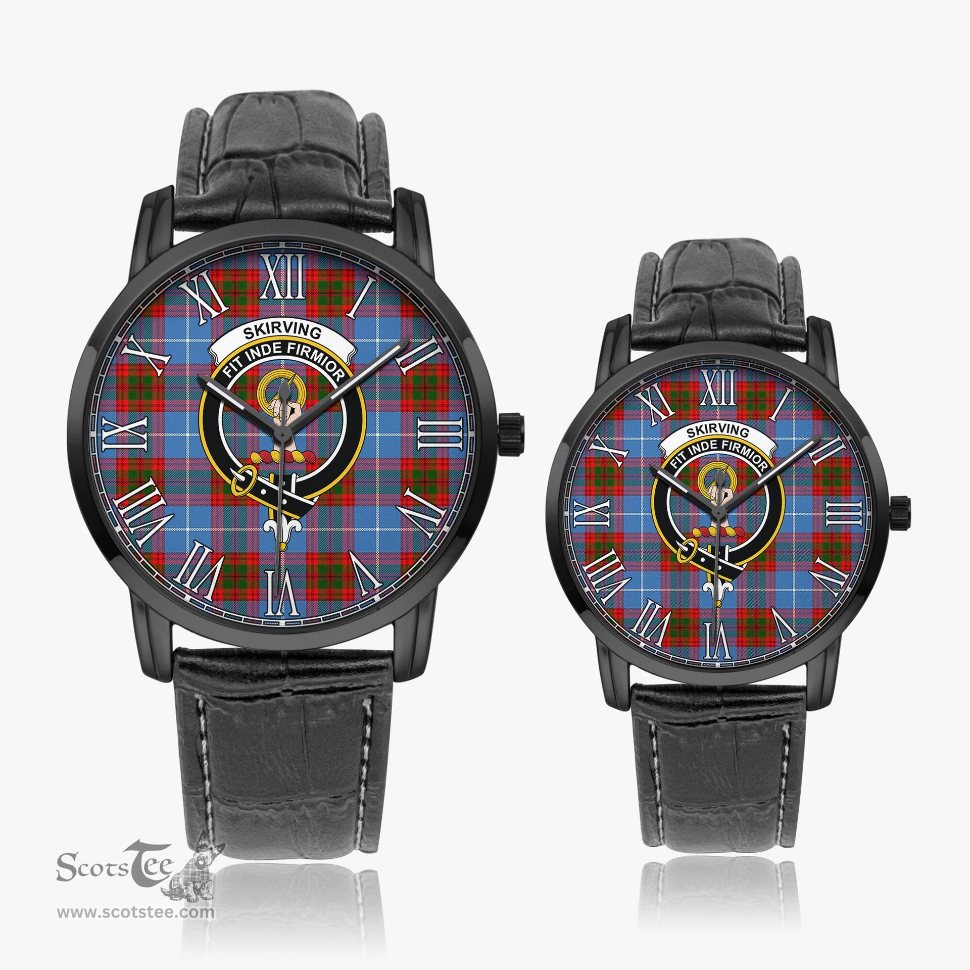 Scottish Skirving Family Crest Quartz Watch With Leather Strap - Tartan Watch Instafamous Quartz Leather Strap Plaid Watch Scottish Plaid Tartan Plaid - ScotsTee - scotstee.com