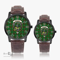Scottish Wallace Hunting Green Family Crest Quartz Watch With Leather Strap - Tartan Watch Instafamous Quartz Leather Strap Plaid Watch Scottish Plaid Tartan Plaid - ScotsTee - scotstee.com