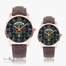 Scottish Sutherland Modern Family Crest Quartz Watch With Leather Strap - Tartan Watch Instafamous Quartz Leather Strap Plaid Watch Scottish Plaid Tartan Plaid - ScotsTee - scotstee.com