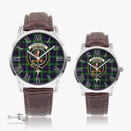 Scottish Sutherland Modern Family Crest Quartz Watch With Leather Strap - Tartan Watch Instafamous Quartz Leather Strap Plaid Watch Scottish Plaid Tartan Plaid - ScotsTee - scotstee.com