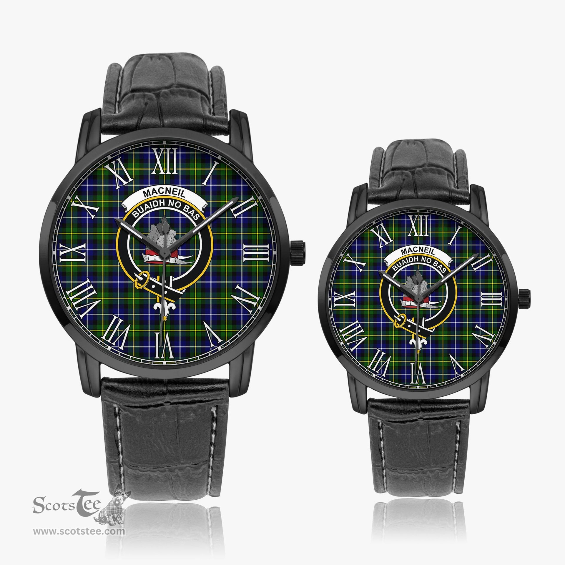 Scottish MacNeil of Barra Modern Family Crest Quartz Watch With Leather Strap - Tartan Watch Instafamous Quartz Leather Strap Plaid Watch Scottish Plaid Tartan Plaid - ScotsTee - scotstee.com