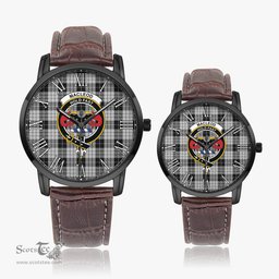 Scottish MacLeod Black and White Family Crest Quartz Watch With Leather Strap - Tartan Watch Instafamous Quartz Leather Strap Plaid Watch Scottish Plaid Tartan Plaid - ScotsTee - scotstee.com