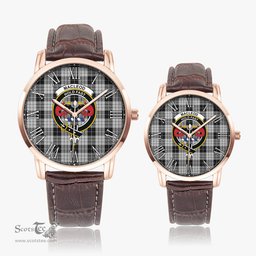 Scottish MacLeod Black and White Family Crest Quartz Watch With Leather Strap - Tartan Watch Instafamous Quartz Leather Strap Plaid Watch Scottish Plaid Tartan Plaid - ScotsTee - scotstee.com