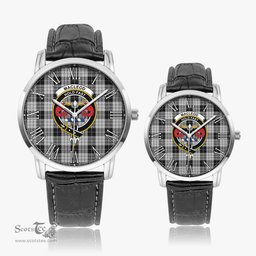 Scottish MacLeod Black and White Family Crest Quartz Watch With Leather Strap - Tartan Watch Instafamous Quartz Leather Strap Plaid Watch Scottish Plaid Tartan Plaid - ScotsTee - scotstee.com