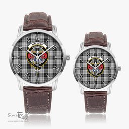 Scottish MacLeod Black and White Family Crest Quartz Watch With Leather Strap - Tartan Watch Instafamous Quartz Leather Strap Plaid Watch Scottish Plaid Tartan Plaid - ScotsTee - scotstee.com