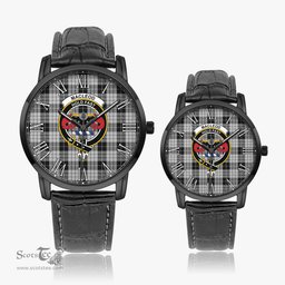 Scottish MacLeod Black and White Family Crest Quartz Watch With Leather Strap - Tartan Watch Instafamous Quartz Leather Strap Plaid Watch Scottish Plaid Tartan Plaid - ScotsTee - scotstee.com