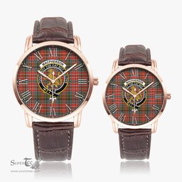 Scottish MacPherson Weathered Family Crest Quartz Watch With Leather Strap - Tartan Watch Instafamous Quartz Leather Strap Plaid Watch Scottish Plaid Tartan Plaid - ScotsTee - scotstee.com