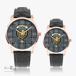 Scottish MacTavish Dress Family Crest Quartz Watch With Leather Strap - Tartan Watch Instafamous Quartz Leather Strap Plaid Watch Scottish Plaid Tartan Plaid - ScotsTee - scotstee.com
