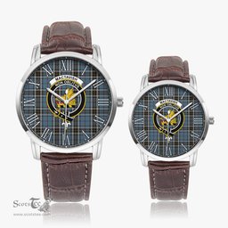 Scottish MacTavish Dress Family Crest Quartz Watch With Leather Strap - Tartan Watch Instafamous Quartz Leather Strap Plaid Watch Scottish Plaid Tartan Plaid - ScotsTee - scotstee.com