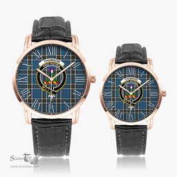 Scottish Thomson Dress Blue Family Crest Quartz Watch With Leather Strap - Tartan Watch Instafamous Quartz Leather Strap Plaid Watch Scottish Plaid Tartan Plaid - ScotsTee - scotstee.com