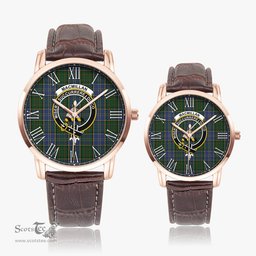 Scottish MacMillan Hunting Family Crest Quartz Watch With Leather Strap - Tartan Watch Instafamous Quartz Leather Strap Plaid Watch Scottish Plaid Tartan Plaid - ScotsTee - scotstee.com