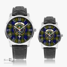 Scottish Muir Family Crest Quartz Watch With Leather Strap - Tartan Watch Instafamous Quartz Leather Strap Plaid Watch Scottish Plaid Tartan Plaid - ScotsTee - scotstee.com