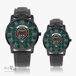 Scottish MacLeod Green Family Crest Quartz Watch With Leather Strap - Tartan Watch Instafamous Quartz Leather Strap Plaid Watch Scottish Plaid Tartan Plaid - ScotsTee - scotstee.com