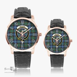 Scottish MacRae Hunting Ancient Family Crest Quartz Watch With Leather Strap - Tartan Watch Instafamous Quartz Leather Strap Plaid Watch Scottish Plaid Tartan Plaid - ScotsTee - scotstee.com