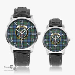 Scottish MacRae Hunting Ancient Family Crest Quartz Watch With Leather Strap - Tartan Watch Instafamous Quartz Leather Strap Plaid Watch Scottish Plaid Tartan Plaid - ScotsTee - scotstee.com
