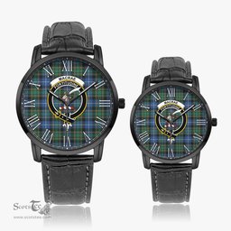 Scottish MacRae Hunting Ancient Family Crest Quartz Watch With Leather Strap - Tartan Watch Instafamous Quartz Leather Strap Plaid Watch Scottish Plaid Tartan Plaid - ScotsTee - scotstee.com