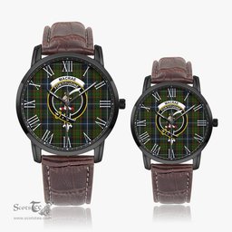 Scottish MacRae Hunting Family Crest Quartz Watch With Leather Strap - Tartan Watch Instafamous Quartz Leather Strap Plaid Watch Scottish Plaid Tartan Plaid - ScotsTee - scotstee.com