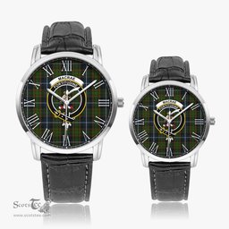 Scottish MacRae Hunting Family Crest Quartz Watch With Leather Strap - Tartan Watch Instafamous Quartz Leather Strap Plaid Watch Scottish Plaid Tartan Plaid - ScotsTee - scotstee.com
