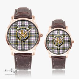 Scottish MacPherson Dress Modern Family Crest Quartz Watch With Leather Strap - Tartan Watch Instafamous Quartz Leather Strap Plaid Watch Scottish Plaid Tartan Plaid - ScotsTee - scotstee.com