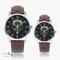Scottish Morrison Modern Family Crest Quartz Watch With Leather Strap - Tartan Watch Instafamous Quartz Leather Strap Plaid Watch Scottish Plaid Tartan Plaid - ScotsTee - scotstee.com