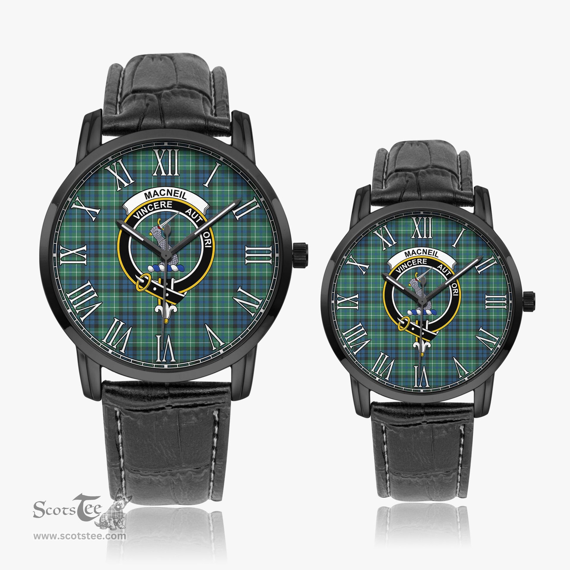 Scottish MacNeil of Colonsay Ancient Family Crest Quartz Watch With Leather Strap - Tartan Watch Instafamous Quartz Leather Strap Plaid Watch Scottish Plaid Tartan Plaid - ScotsTee - scotstee.com