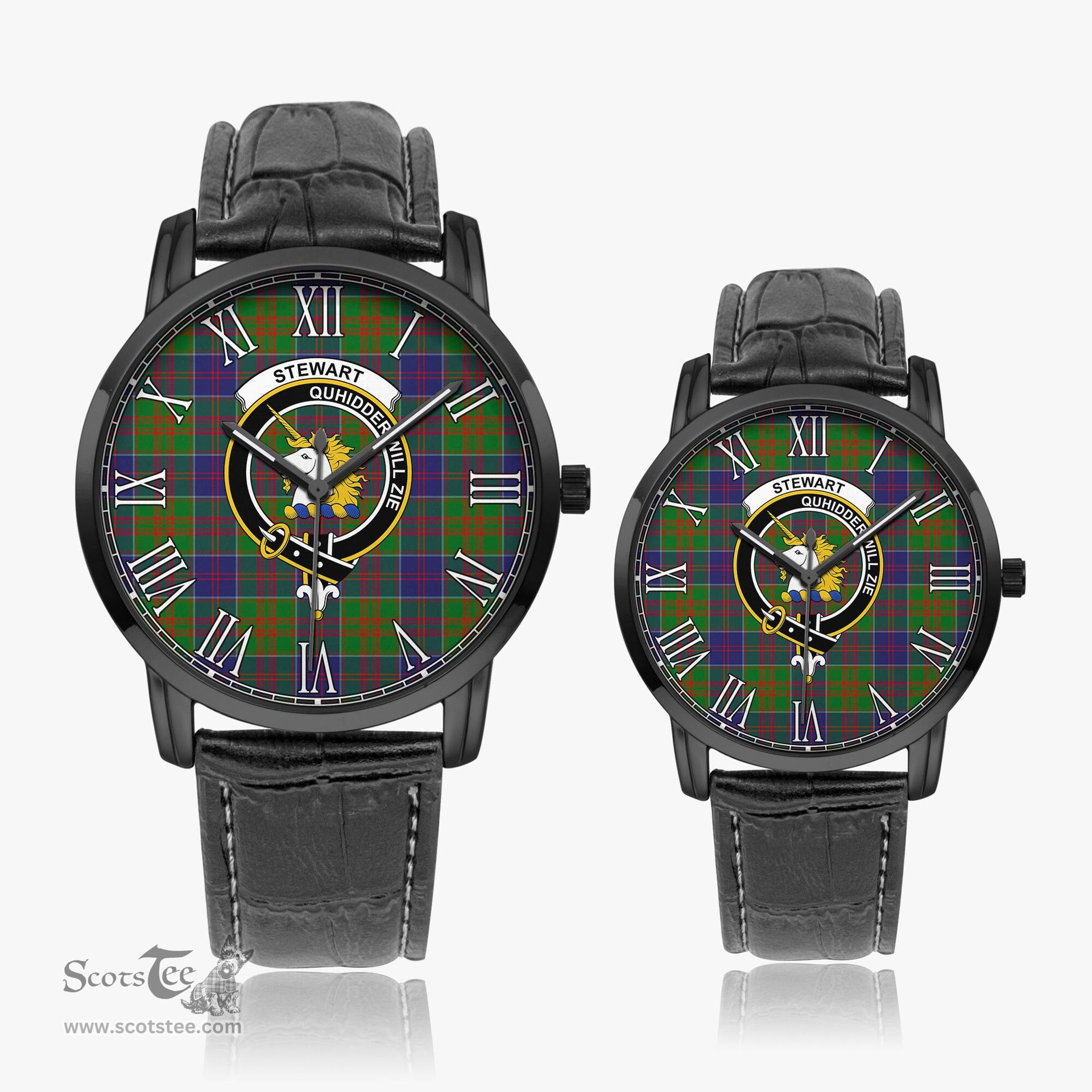 Scottish Stewart of Appin Hunting Modern Family Crest Quartz Watch With Leather Strap - Tartan Watch Instafamous Quartz Leather Strap Plaid Watch Scottish Plaid Tartan Plaid - ScotsTee - scotstee.com
