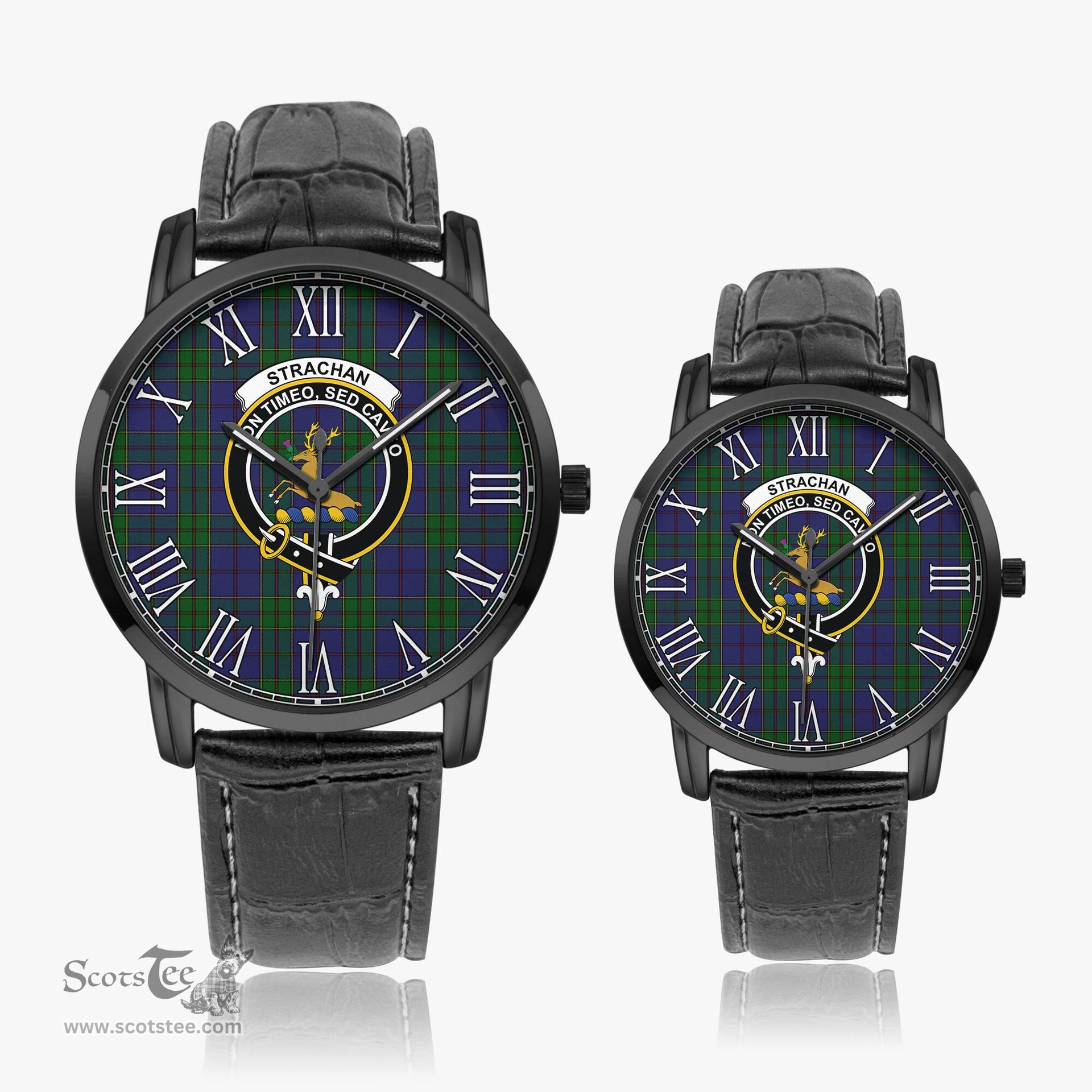 Scottish Strachan Family Crest Quartz Watch With Leather Strap - Tartan Watch Instafamous Quartz Leather Strap Plaid Watch Scottish Plaid Tartan Plaid - ScotsTee - scotstee.com