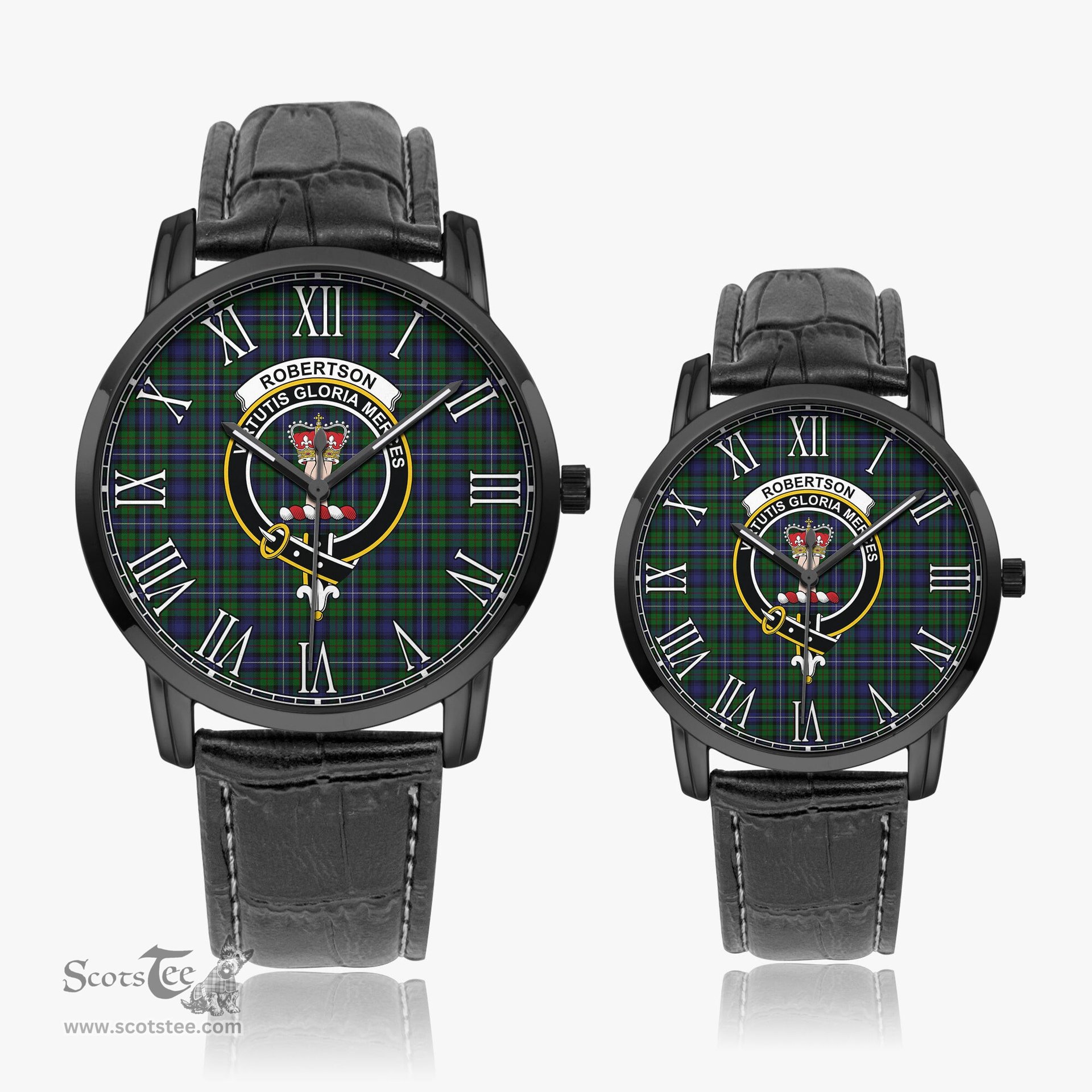 Scottish Robertson Hunting Family Crest Quartz Watch With Leather Strap - Tartan Watch Instafamous Quartz Leather Strap Plaid Watch Scottish Plaid Tartan Plaid - ScotsTee - scotstee.com
