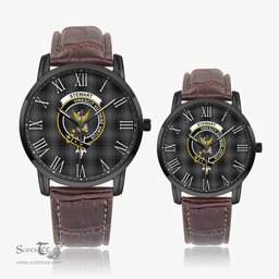 Scottish Stewart Mourning Family Crest Quartz Watch With Leather Strap - Tartan Watch Instafamous Quartz Leather Strap Plaid Watch Scottish Plaid Tartan Plaid - ScotsTee - scotstee.com