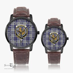 Scottish MacPherson Dress Blue Family Crest Quartz Watch With Leather Strap - Tartan Watch Instafamous Quartz Leather Strap Plaid Watch Scottish Plaid Tartan Plaid - ScotsTee - scotstee.com