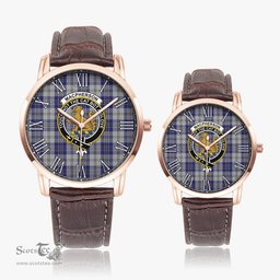 Scottish MacPherson Dress Blue Family Crest Quartz Watch With Leather Strap - Tartan Watch Instafamous Quartz Leather Strap Plaid Watch Scottish Plaid Tartan Plaid - ScotsTee - scotstee.com