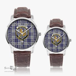 Scottish MacPherson Dress Blue Family Crest Quartz Watch With Leather Strap - Tartan Watch Instafamous Quartz Leather Strap Plaid Watch Scottish Plaid Tartan Plaid - ScotsTee - scotstee.com