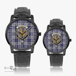 Scottish MacPherson Dress Blue Family Crest Quartz Watch With Leather Strap - Tartan Watch Instafamous Quartz Leather Strap Plaid Watch Scottish Plaid Tartan Plaid - ScotsTee - scotstee.com