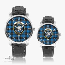 Scottish Ramsay Blue Ancient Family Crest Quartz Watch With Leather Strap - Tartan Watch Instafamous Quartz Leather Strap Plaid Watch Scottish Plaid Tartan Plaid - ScotsTee - scotstee.com